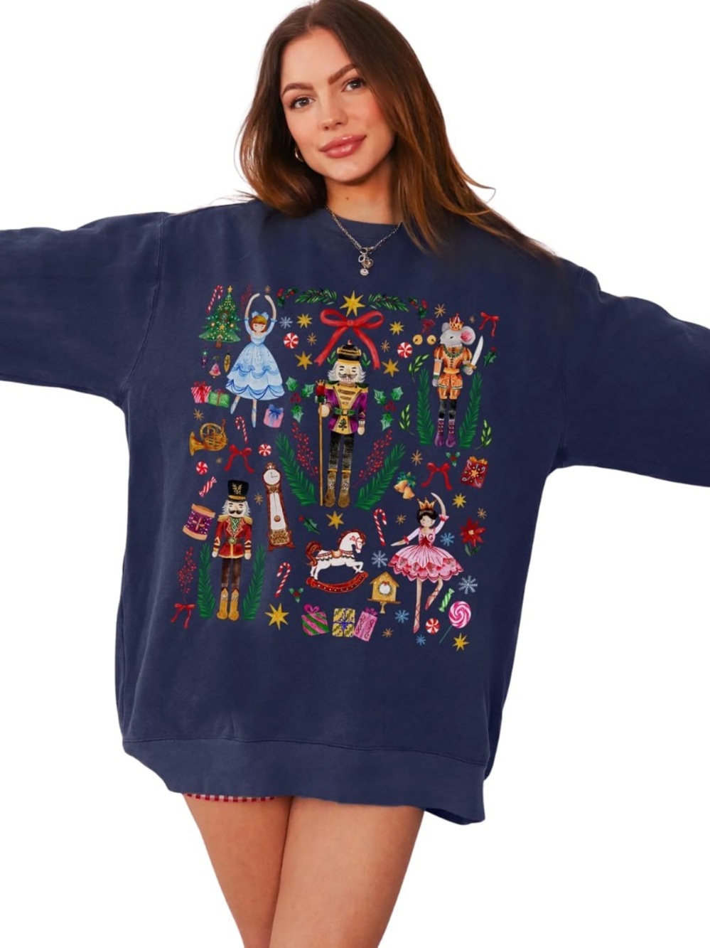 Gildan Navy Nutcracker Graphic Oversized Sweatshirt